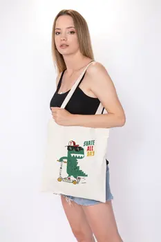 

Angemiel Bag Vicinity Skateboarder Dinosaur Shopping Beach Tote Bag