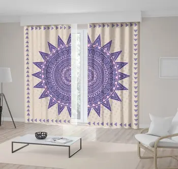 

Curtain Abstract Sun with Geometric Patterns Ethnic Boho Style Decorating Artwork Purple Beige