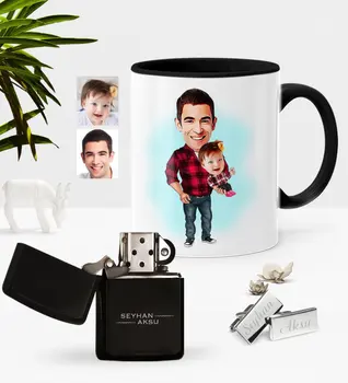 

Personalized Dad Girl Caricature Of Black Cup Cigarette Lighter Cufflink Seti-2