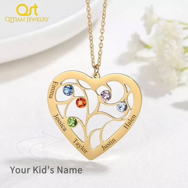 Personalized Engraved Kids Feet Mothers Necklace Birthstone Name Women  Jewelry | eBay