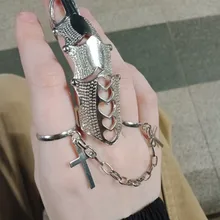 Punk Hip-Hop Cruz anillo de plata Chapado en Color Retro Cadena de dedo anillo de joyería ajustable regalo para Unisex anillo partido anillos