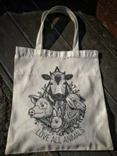 Bolso de compras con estampado de dibujos animados para chicas, bolsa de mano con estampado Hipster de amigos, no comida, Vegano, informal, a la moda