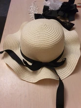Sombrero de paja para niña y niño, gorra de paja ondulada decorada con cinta negra, Sombrero de Panamá, gorro de Sol para niño, sombreros de playa para bebé