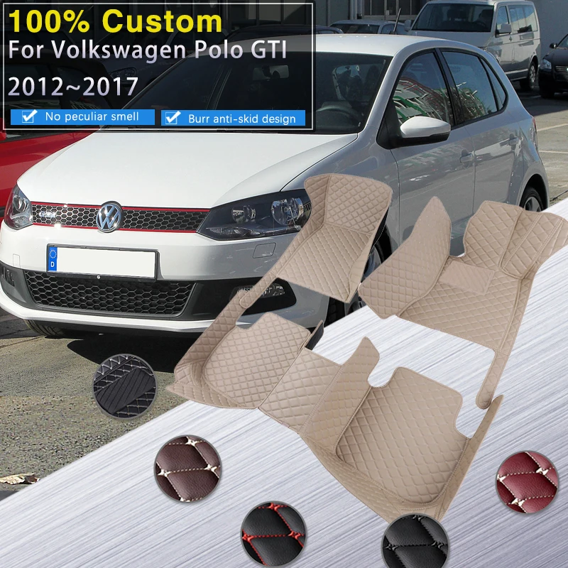 

Автомобильные коврики для VW Volkswagen Polo GTI MK5 2012 ~ 2017, защитные коврики, коврики, прочные роскошные кожаные коврики, автомобильные аксессуары