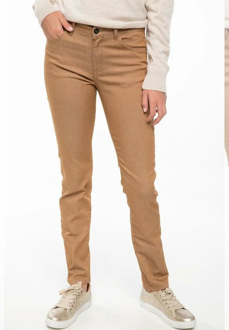 

DeFacto Woman Fashion Casual Trousers Lady Cotton Elastic Slim Pants Female Stretch Pencil Trousers Khaki Green-J1197AZ18AU