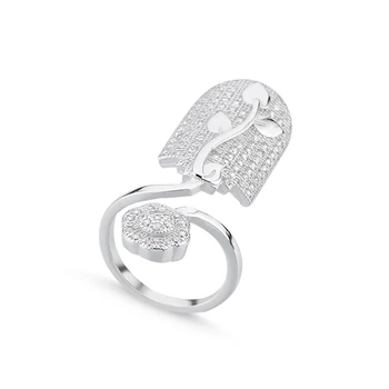 

Silver 925 Sterling Zircon Cubic Zirconia Flower Pattern Nail Ring
