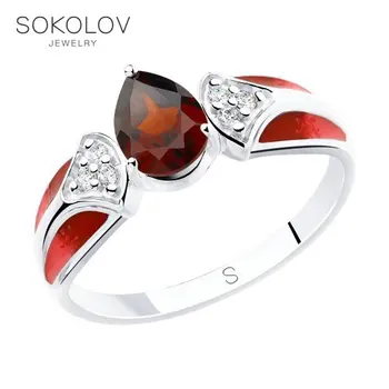 

SOKOLOV ring of silver with enamel and garnet, and cubic zirconia fashion jewelry 925 women's/men's, male/female, women's male
