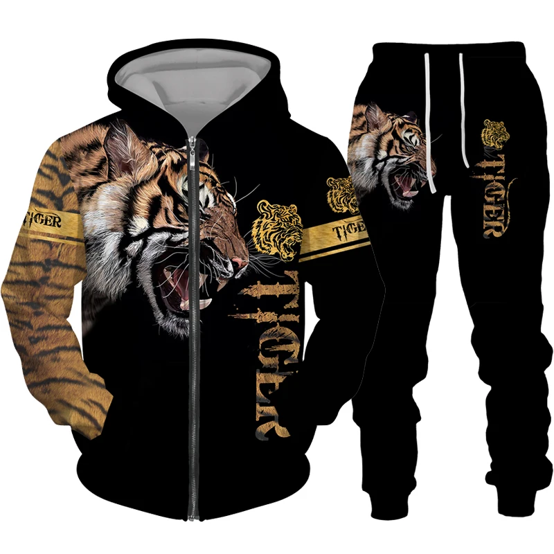 Костюм спортивный мужской с 3D-принтом тигра модная повседневная Уличная одежда