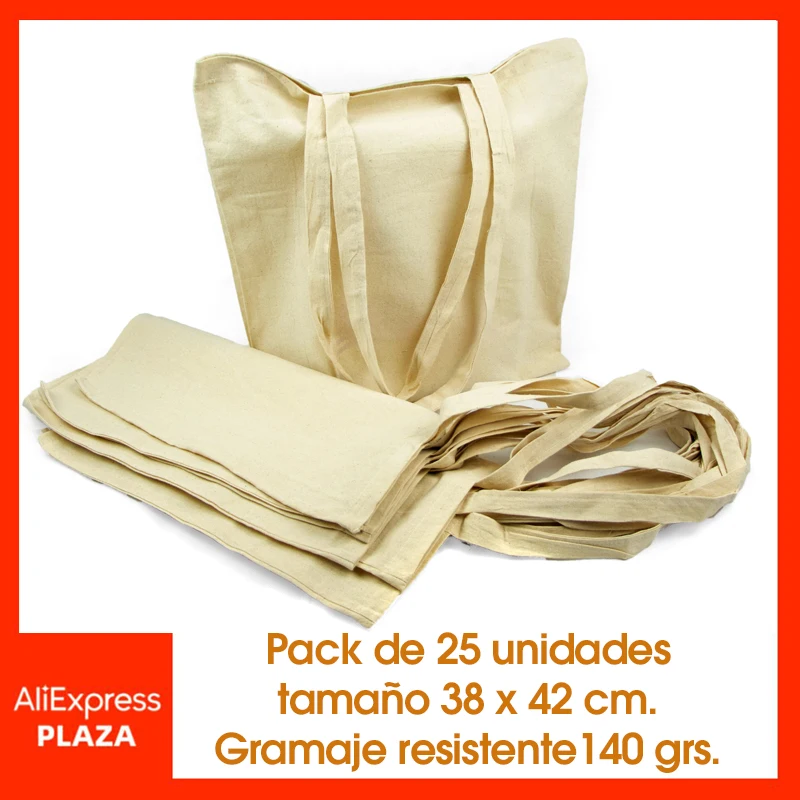 Saco natural da tela do algodão de eco 145 grs, pacote de 25 pces, saco longo dos punhos, sacola, sacos de compras, saco da lona, presentes do casamento, saco do fruto, saco reusável, bolsa, promoções de compras do ofício