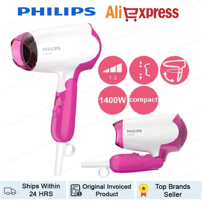 PHILIPS-secador de pelo portátil Original, 1400W, plegable, de viaje, 2  ajustes de velocidad flexibles, concentrador estrecho, 220-240V - EnvionShop