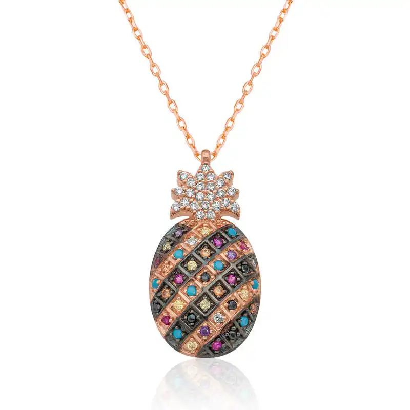 

Silver Colorful Cubic Zirconia Pineapple Necklace