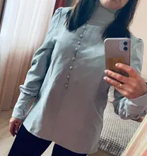 Turtleneck Blouse Puff-Sleeve White Shirt Ladies Top OOTN Office Elegant Casual Solid