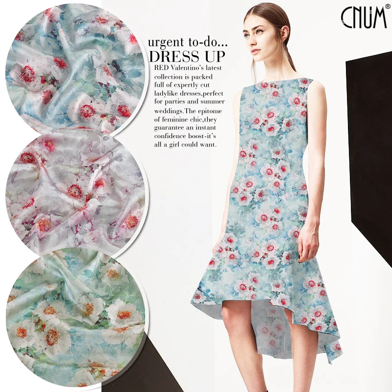 CNUM SP671 Pure Silk /Elegant Hibiscus Flower/ Fabric 93% 7% Spandex Elastic/Width 1.29yd Thickness 19mm | Дом и сад
