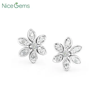 

NiceGems 14K White Gold Daisy Floret Moissanite Diamond Stud Earring Screw Back For women Lab Grown moissanite Earrings Jewelery