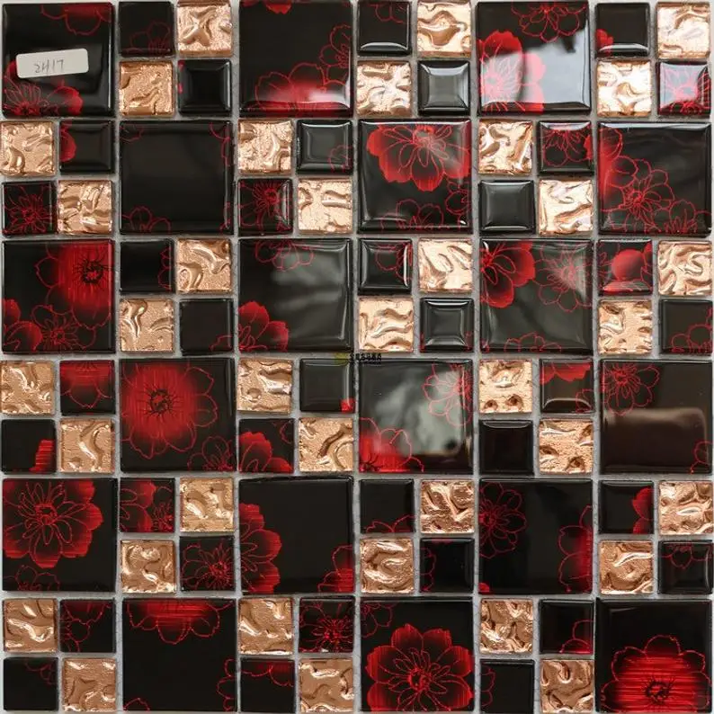 Black Red Rose Glass Mosaic Backsplash Kitchen Tile JMFGT006 Gold Wall Tiles Bathroom | Дом и сад