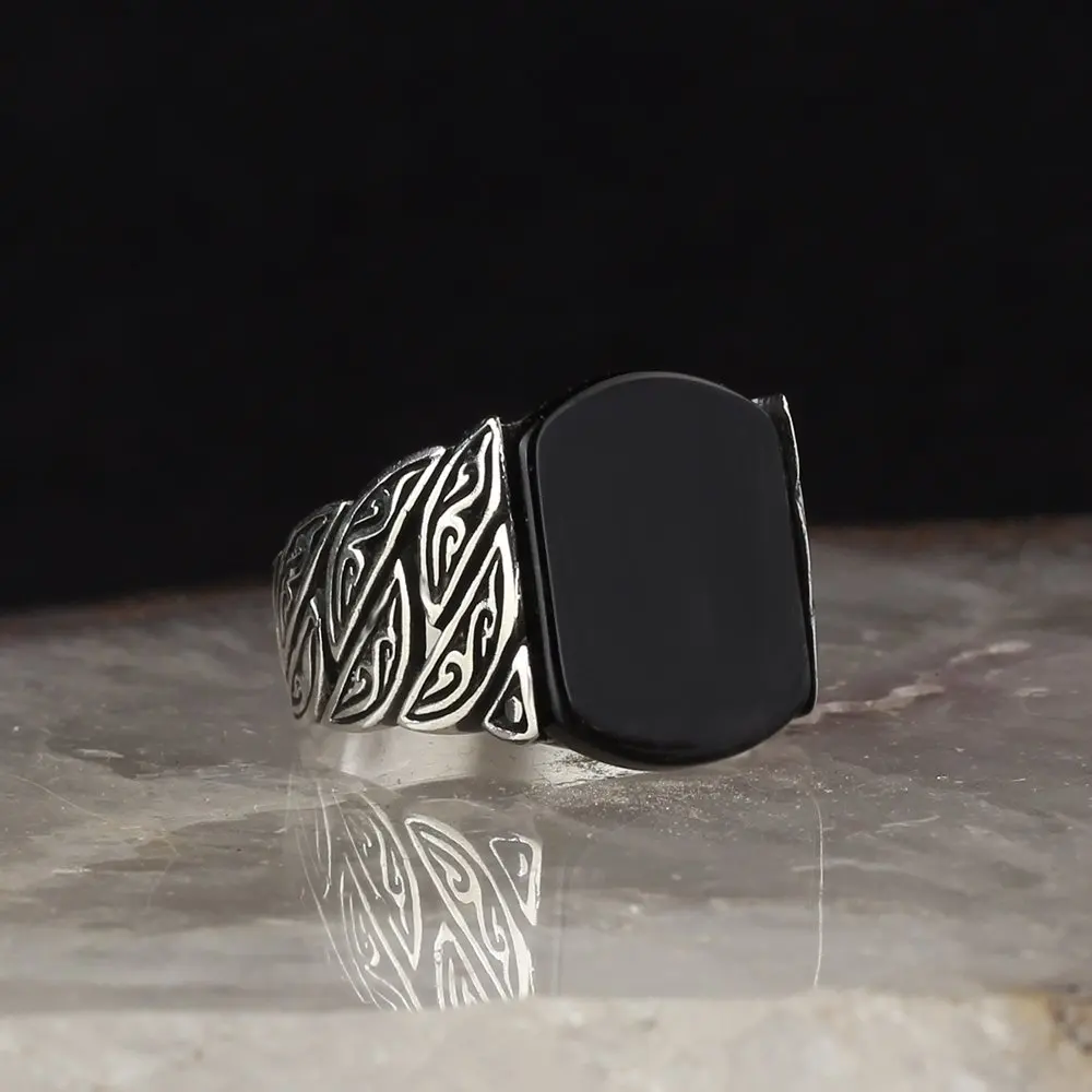 

MALE Black Onyx Cubic Zirconia 925 Sterling Silver Ring, Vintage Real Natural Stone Gift for Men Jewelry, made in Turkey Fashion Accessory