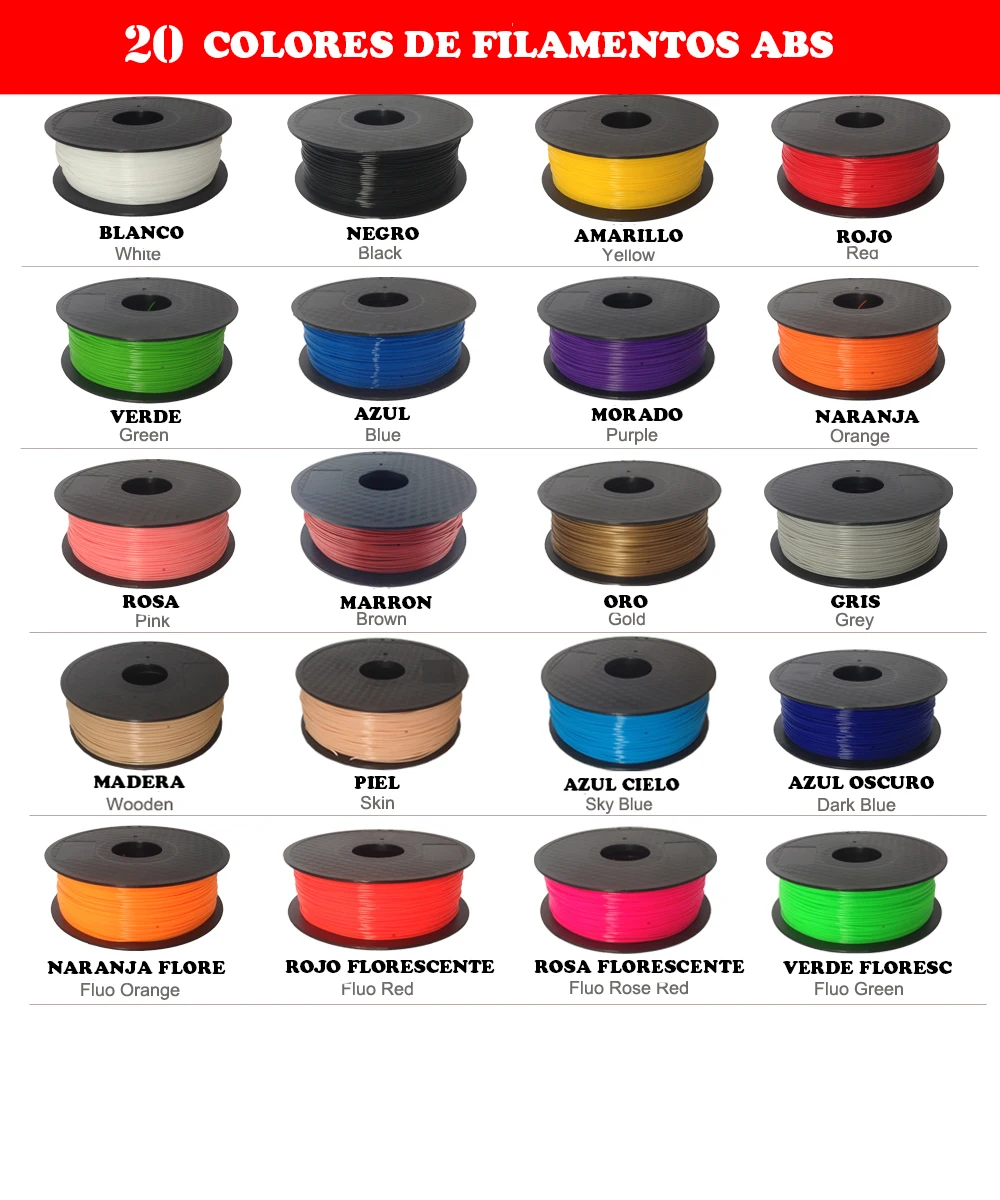 Filamentos impresion 3d ABS PLA 20 colores x 10metro por color