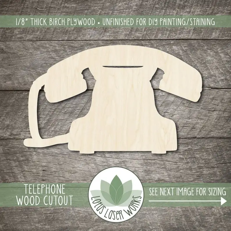 

Wood Telephone Cutout, Blank Wood Craft Embellishments, Wooden Telephone Shape, Vintage Telephone