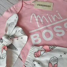 Conjunto de ropa para niñas pequeñas, Tops de manga larga con letras para recién nacidos, pantalones informales con estampado, diadema, trajes para niños pequeños
