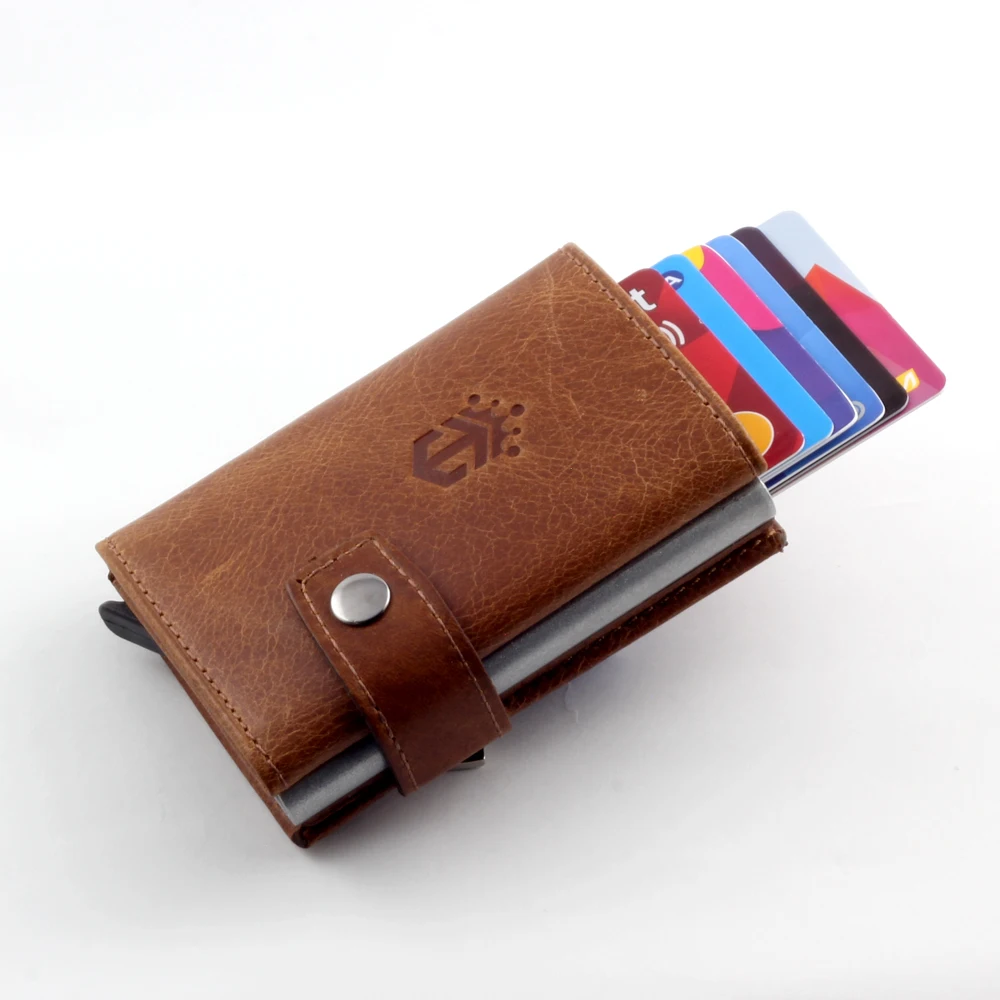 Smart Wallet Business Card Holder Real Cow Leather Handmade Smart Automatic Card Holder Men Gift