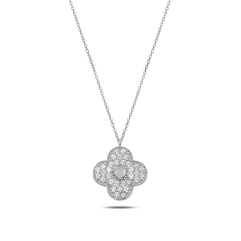 

KUTAYDAN Zircon Cubic Zirconia Clover Necklace 925 Sterling Silver