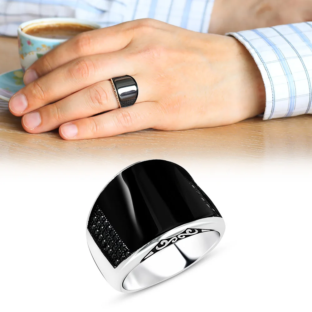 925 Sterling Silver Ring for Men Onyx Stone Jewelry Fashion Vintage Gift Aqeq Mens Rings All Size | Украшения и аксессуары