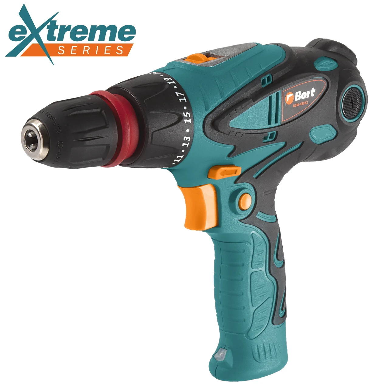 Дрель-шуруповерт электрический Bort BSM-450X2 (2 скорости, съемный патрон, крутящий момент 35Нм, быстрая замена щеток)