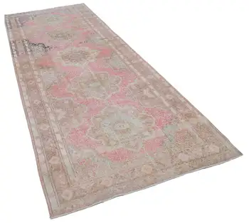 

143x383 Cm Beige Handmade English Vintage Runner Rug-5x13 Ft