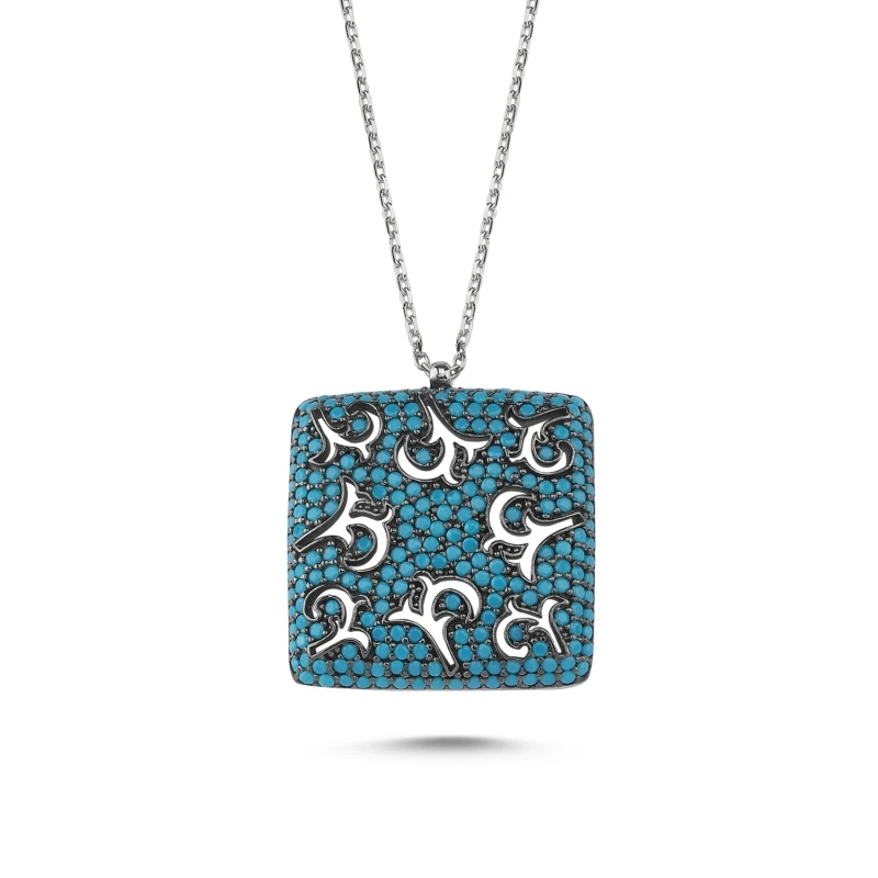 

Armagano Openwork Pattern nano Turquoise Gemstone Square Ghost Pendant