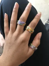 HUANZHI-Conjunto de anillos redondos de resina acrílica para mujer, colorido, Diamante de imitación cuadrado geométrico, regalo de viaje, 2021