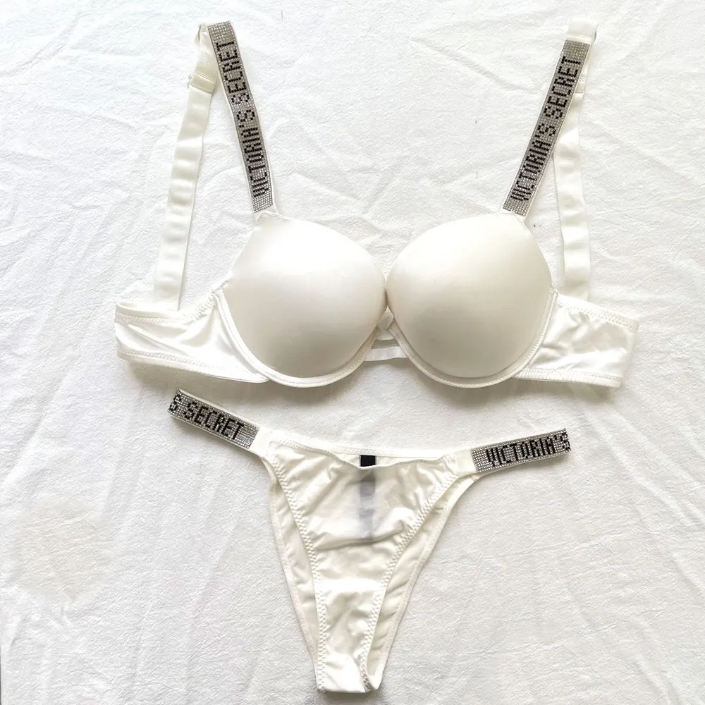 NEW Sexy Rhinestones Comfortable Lingerie Femme Set Push Up Bra Victoria's Secret Women Lingerie Set 2 Pieces Brand Underwear