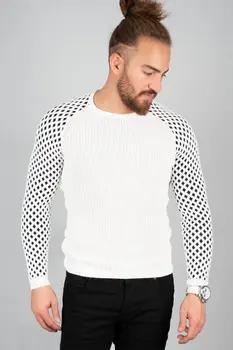 

DeepSEA White Shoulder and Sleeves Diamond Embossed Patterned Cycling Neck Knitted Pullover 2002354