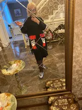 Black Dress Robe Fringes Long-Sleeve 3084 Midi Plus-Size Woman Winter Cute PU Cartoon