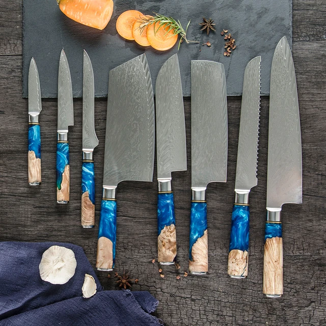 Kitchen Knife Set with Sheath, 6 Piece Stainless Steel Chef Knives Set,  Includes 8'' Chef Knife, 8'' Bread Knife, 7'' Santoku Knife, 5''Utility  Knife