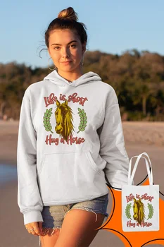 

Angemiel Wear Life is Shot Huge a Horse White Women 'S Hooded Sweatshirt Bags Kombin