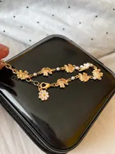 De moda blanco suave flores pulseras personalidad perla Metal minimalista crisantemo pulsera para Mujer Accesorios de la joyería