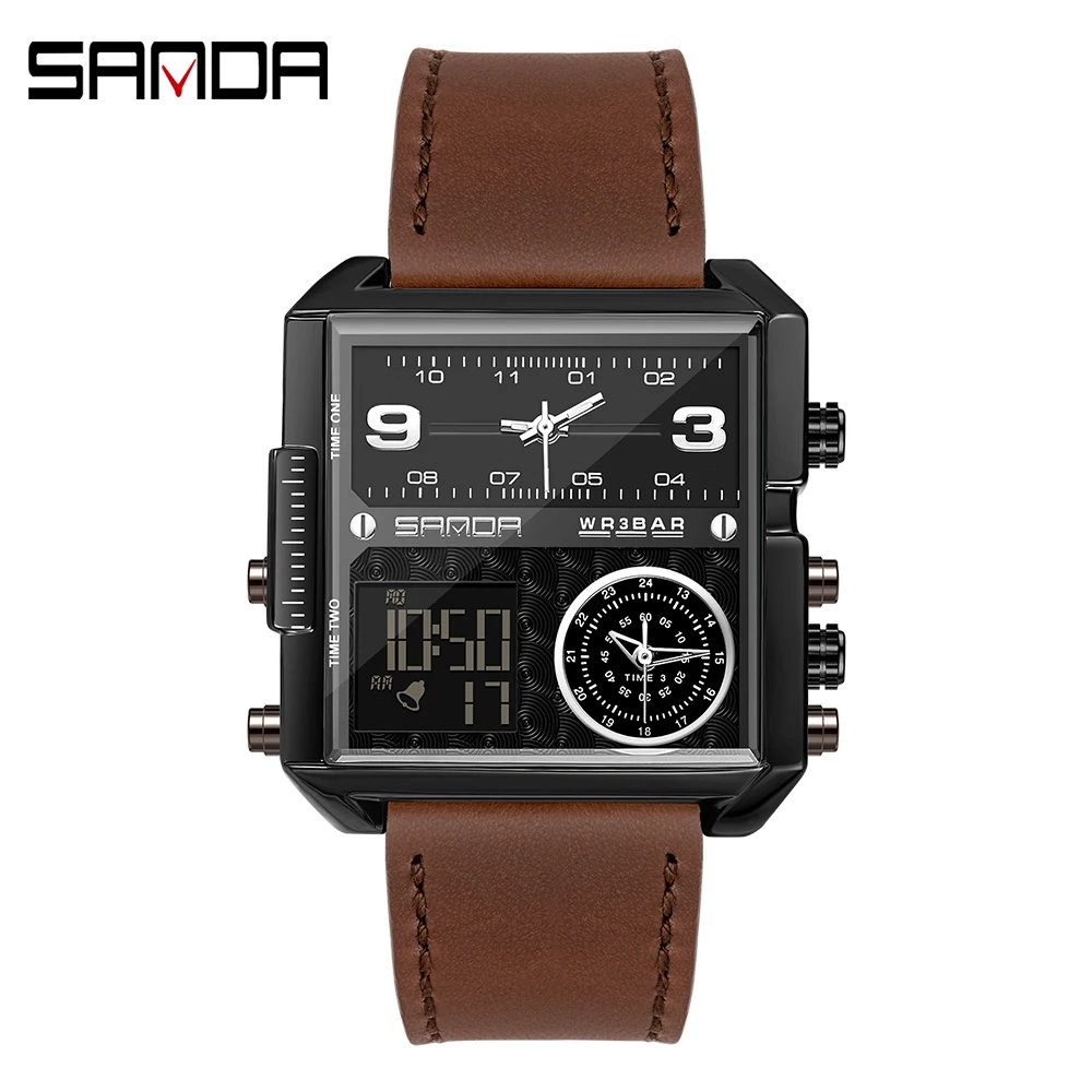 SANDA Brand casual personality Business Men's Watch Fashion square electronic watch Cool steel band luminous watch