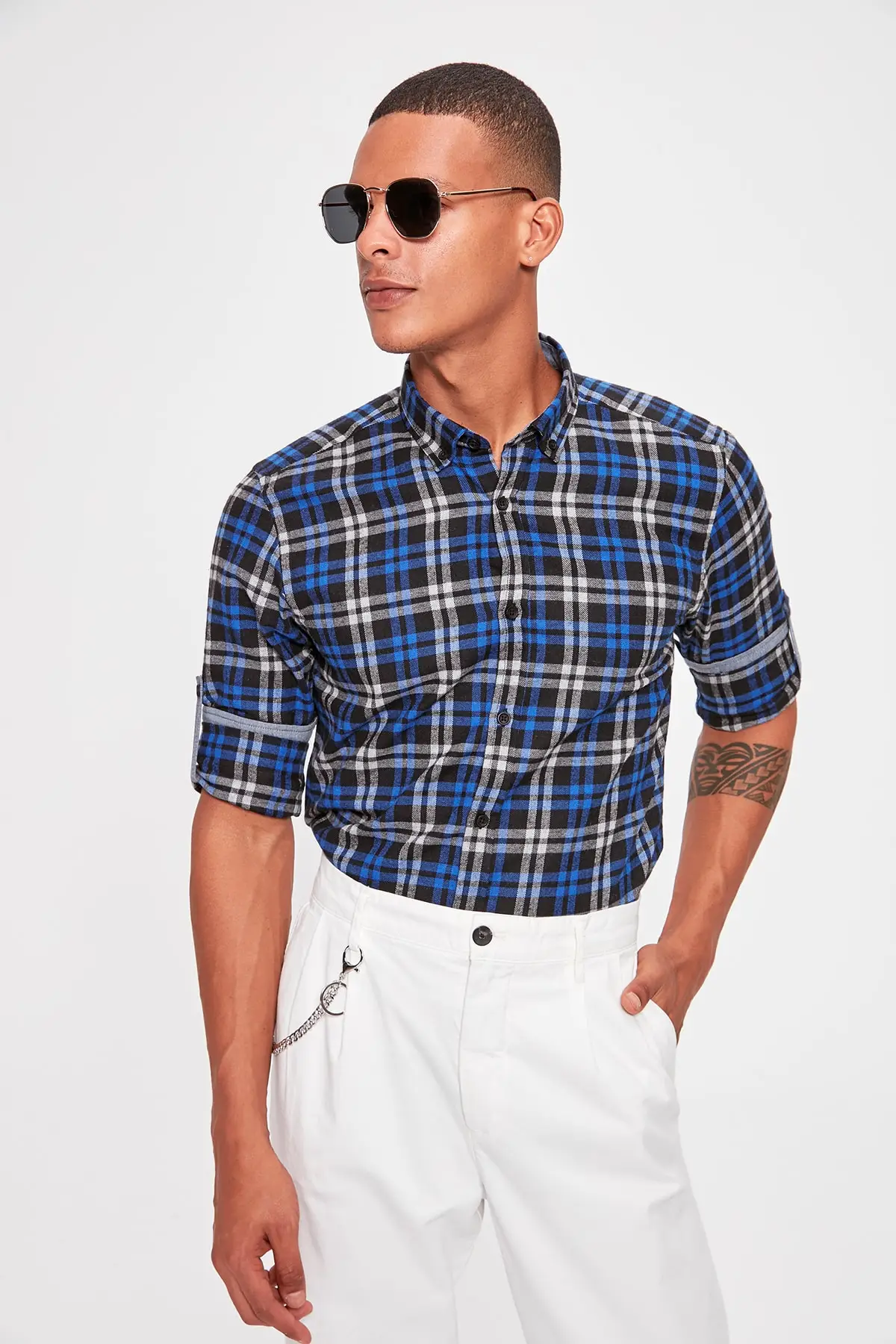 Trendyol Saks мужской плед Lumberjack эполеты Slim Fit рубашка Новый TMNAW20GO0368 |