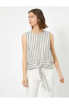 

Koton Women Gray White Striped Articulated Gusset Bluz