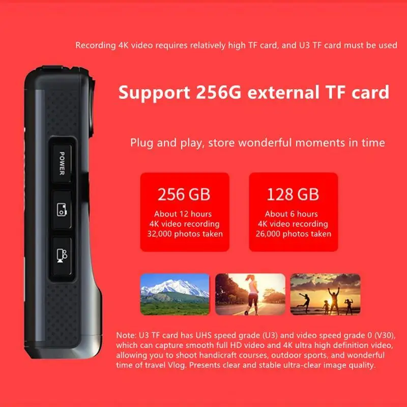 Camara digital Lenovo-Cámara de acción deportiva 4K, videocámara inalámbrica montada en la cabeza IP65, impermeable, EIS, antivibración, visión nocturna, DVR en vivo - Imagen 3