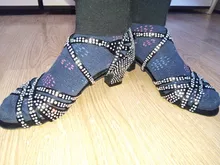 Zapatos de baile Latino para mujer, calzado de baile Latino con diamantes de imitación en rojo, negro, azul y marrón