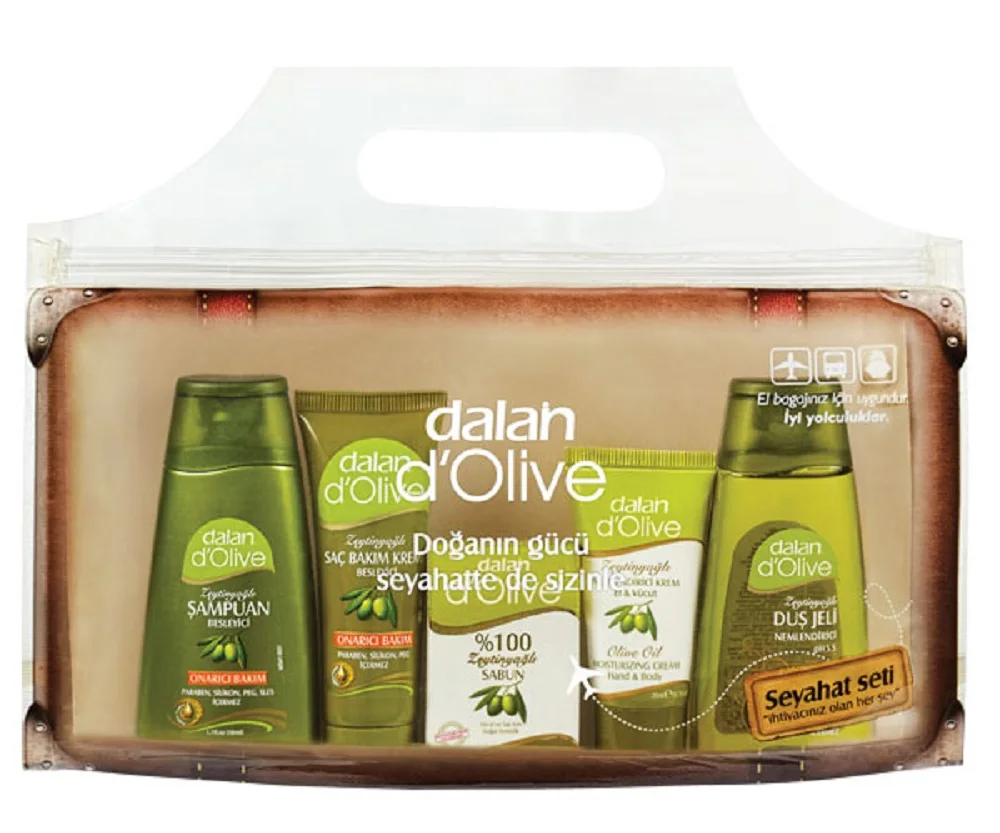 

Dalan dOlive Travel Set Hair Shampoo Hand Cream Body Cream Shower Gel Hair Conditioner Soap with Olive Oil MADE in TURKEY Aegean