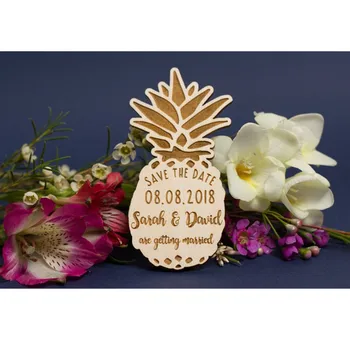 

Pineapple wood Save The Date Magnet,personalised rustic wooden magnets, Engraved laser wedding Invitation tag baptism favor gift