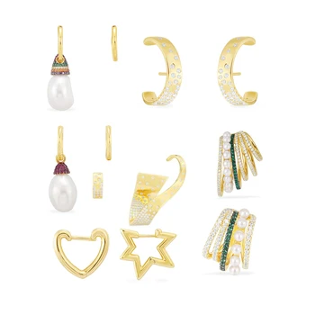 

2020 High Quality New Heart Shaped Arc Circle Green Five Circle Sliding Pearl Earrings Feminine Charm Fashion Accessories