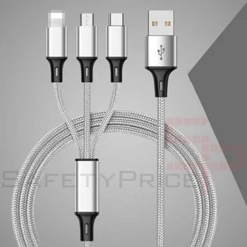 

3 in 1 fast charging Cable 2.4A nylon braided MicroUSB type-c Lightning 1.2M