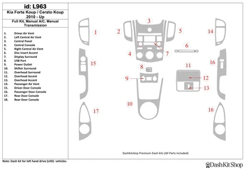 

Interior lining for KIA Forte Koup 2010-UP. Set L963.