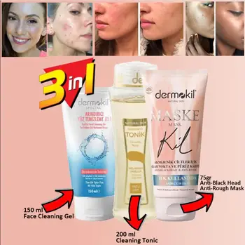 

Dermokil Natural Clay Mask 3in1 Set Deep Cleansing Face Mask Winter Moisturizing Mud Facial Skin Care Purifying Tonic Face