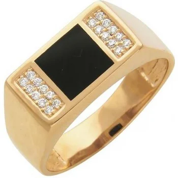 

Esthete ring with cubic zirconia and Onyx in red gold