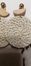 Braid-Drop-Earrings Straw-Weave Geometric Rattan Wooden Multiple Handmade AENSOA Korea