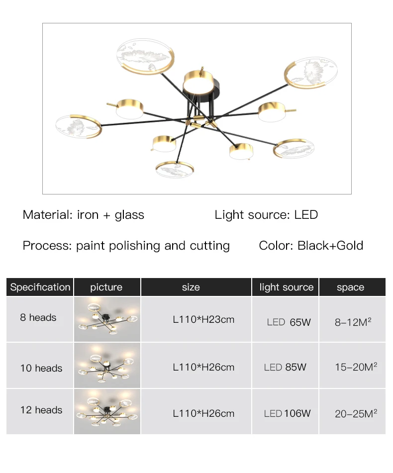 Modern LED Chandelier For Living Room Bedroom Dining Room Indoor Decorate Design Ceiling Lamp Black Gold Remote Control Light chandelier lamp